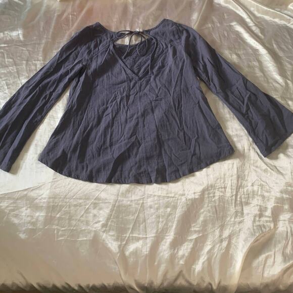 Volcom XS Textured Bangalow Flare Sleeve Blouse Top Blue Festival Boho - Picture 4 of 11